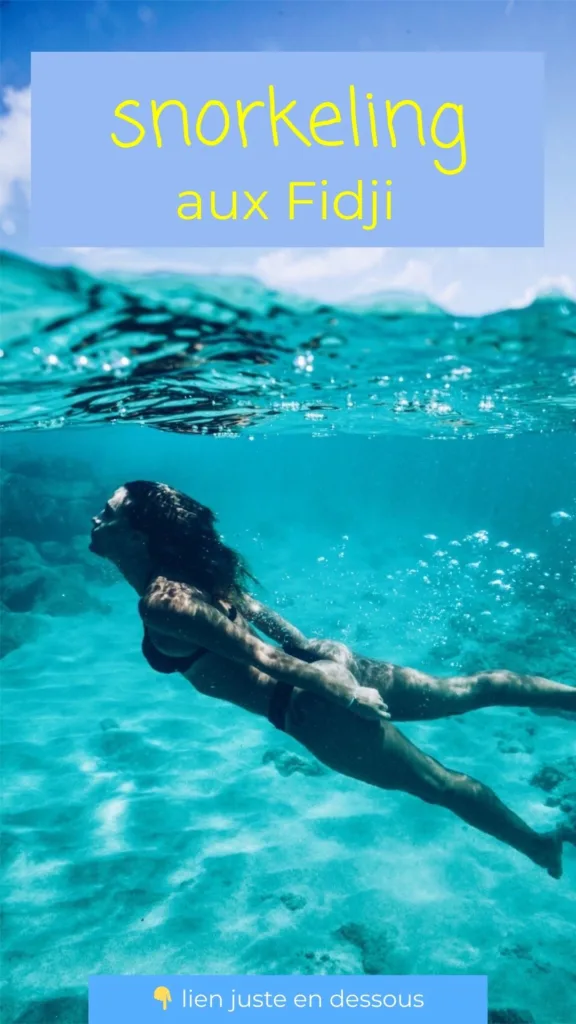Faire du Snorkeling aux Fidji. Femme qui nage sous l'eau avec des poissons