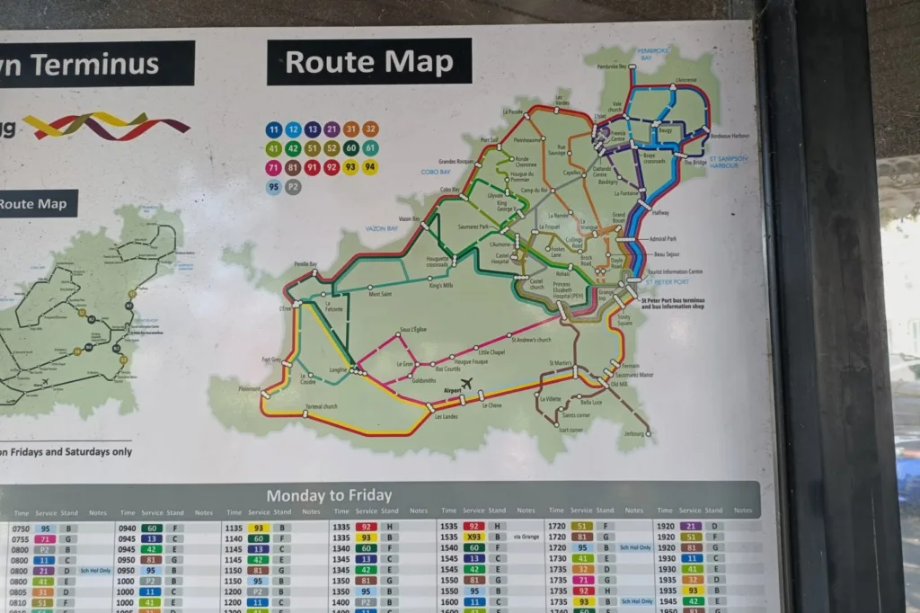 Plan du réseau de bus de Guernesey